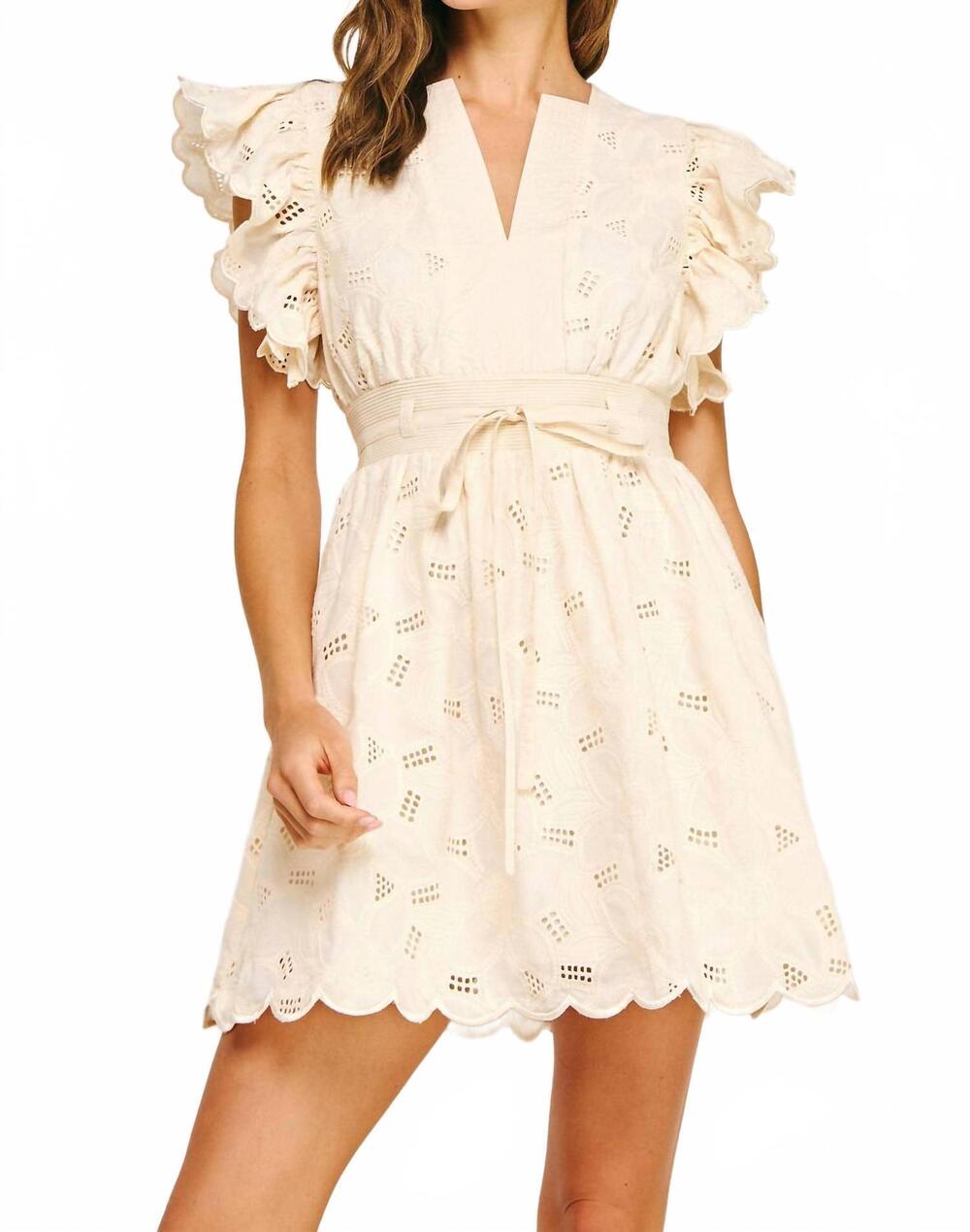 NEW STRUT & BOLT eyelet cotton lace scallop mini dress in ecru